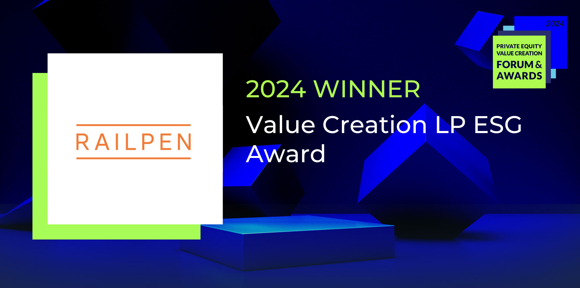 Images shows Railpen as the 2024 winner of the Actum Group Value CReation LP ESG Award.